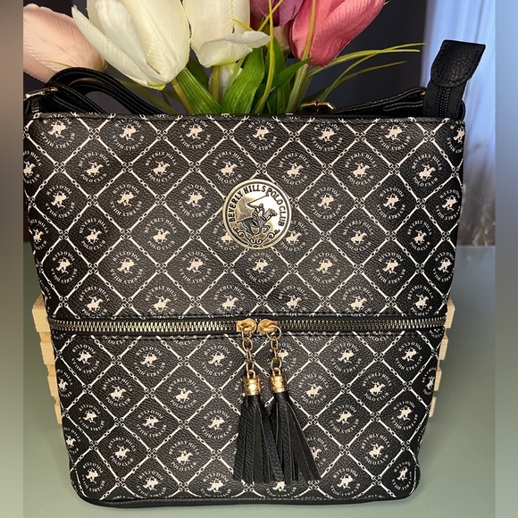 Beverly Hills Polo Black Monogram Crossbody - Picture 1 of 9